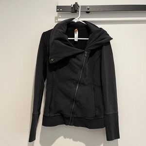 Lucy Sweatshirt Women's Size S Black Zipper And Button Close Wrap Around Neck